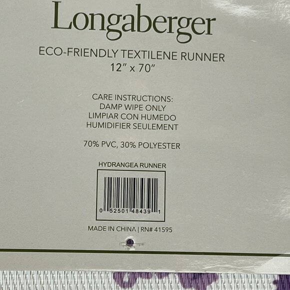 Longaberger Butterfly Hydrangea Flowers Eco-Friendly Textilene Table Runner New - Picture 6 of 7